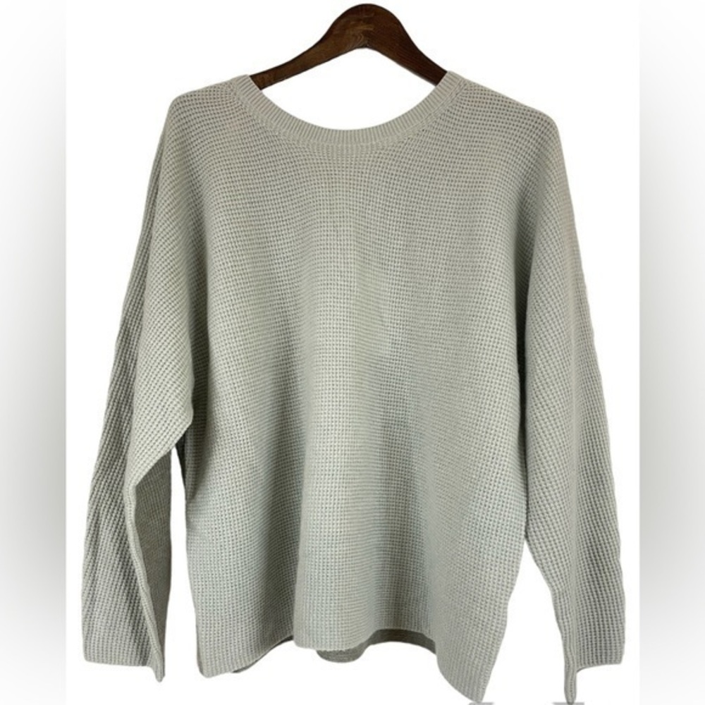 JOHNNY WAS CALME Green Color Block Cashmere Waffle Texture Sweater